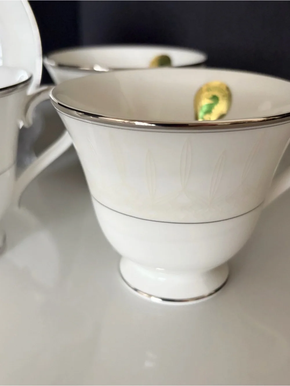SET of 4 Lismore Platinum Cup & Saucers by Waterford
